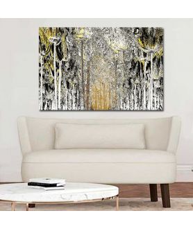 Obrazy las - Grafika czarno biała z żółtym akcentem Leśna droga