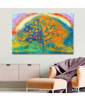 Obrazy drzewo - Kolorowy obraz do salonu Drzewo i tęcza
