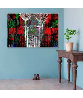 Obrazy las - Obraz do salonu z czerwienią Kolorowy las