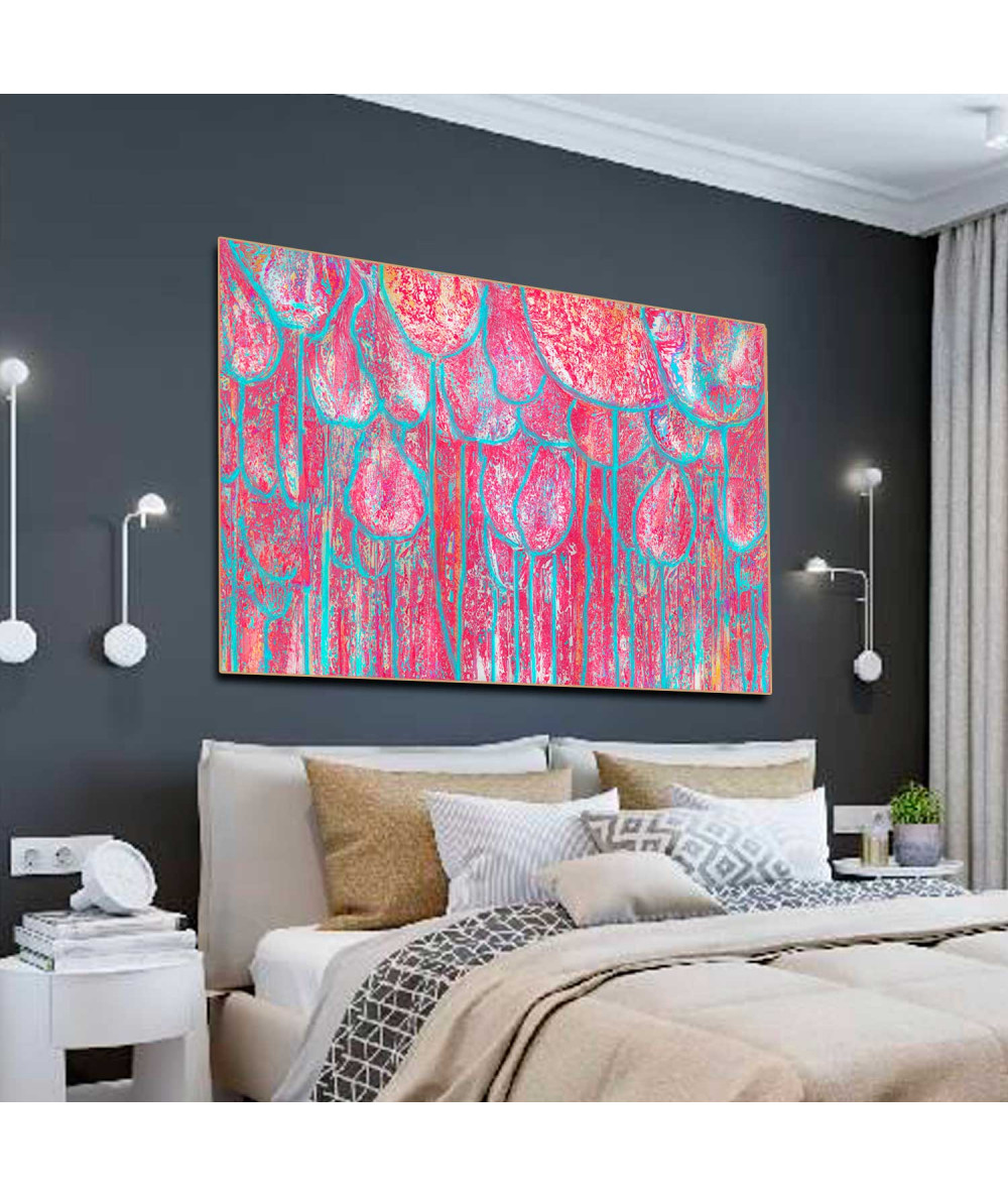 Obrazy na ścianę - Obrazy kwiaty do salonu W lesie różowych tulipanów
