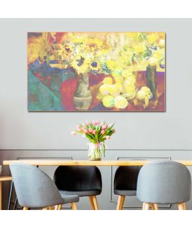 Obrazy na ścianę - Martwa natura obraz Słoneczniki i cytryny