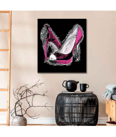 Obrazy buty szpilki - Obraz różowe buty szpilki na czarnym tle Luksusowa kobieta