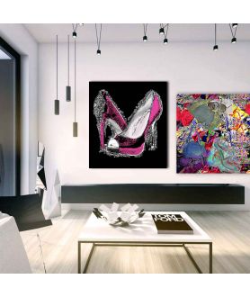 Obrazy buty szpilki - Obraz różowe buty szpilki na czarnym tle Luksusowa kobieta