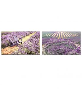Obrazy pejzaże - Obraz Dyptyk fioletowe pola (2-częściowy) długi