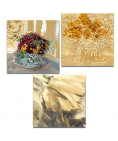 Obrazy na ścianę - Obraz Tryptyk złoty kwiaty (3-częściowy) długi