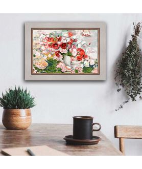 Obrazy na ścianę - Kwiaty obrazy na płótnie Maki i pelargonie szeroki