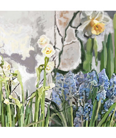 Obrazy na ścianę - Obrazy wiosenne kwiaty Białe żonkile narcyzy i wiosenne szafirki
