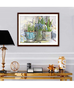 Obrazy na ścianę - Obrazy kwiaty Białe żonkile narcyzy i wiosenne szafirki (wysoki)