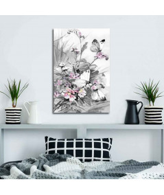 Obrazy na ścianę - Obrazek z różowym akcentem Motyle i polne kwiaty