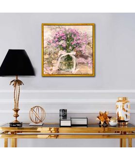 Obrazy kwiaty - Obraz na ścianę Różowe niezapominajki w słoju (obraz kwadratowy)