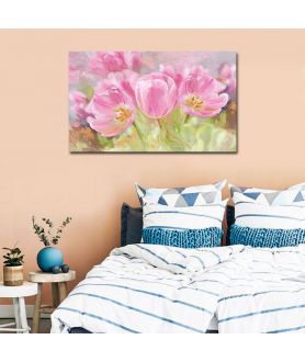 Obrazy na ścianę - Tulipany obraz na płótnie Różowe tulipany (szeroki)