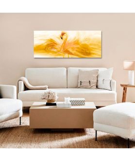 Obrazy zwierząt - Obraz nowoczesny żółty Flaming akwarela złoty (panorama)