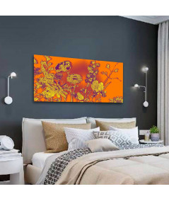 Obrazy na ścianę - Obraz w kolorze pomarańczowym Słoneczne kwiaty (panorama)