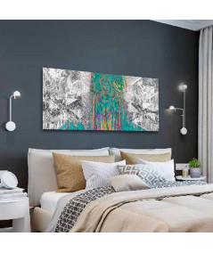Obrazy na ścianę - Obraz czarno biały z turkusem Abstrakcja las (panorama)