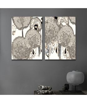 Obrazy na ścianę - Abstrakcja organiczna dyptyk Beżowe dmuchawce