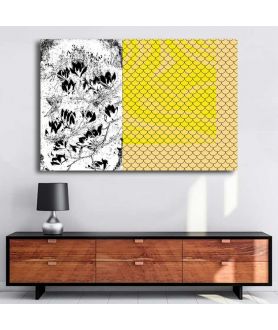 Obrazy na ścianę - Magnolia obraz z żółtym akcentem Abstrakcja z magnolią