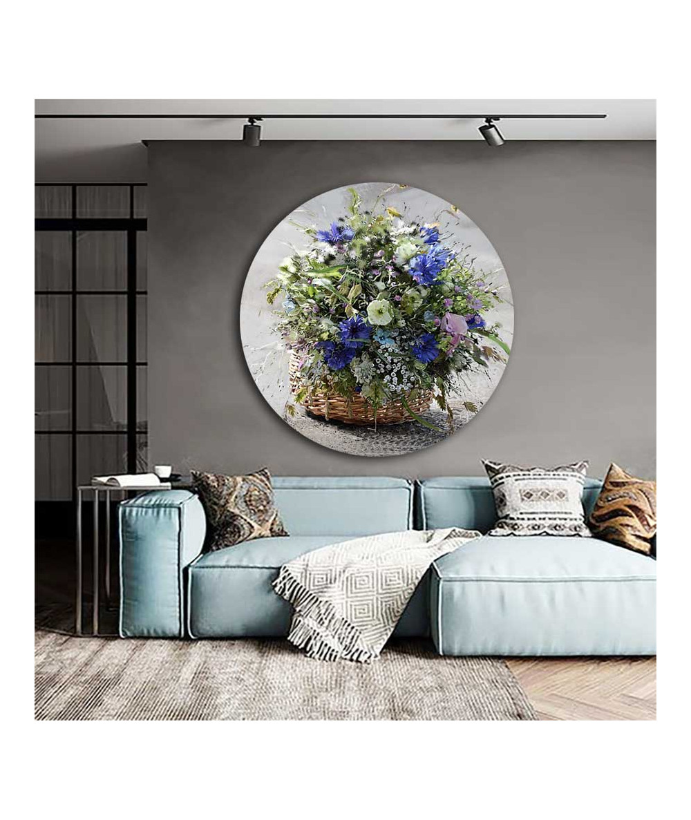 Okrągłe obrazy - Okrągły obraz na płótnie - Koszyk z kwiatami
