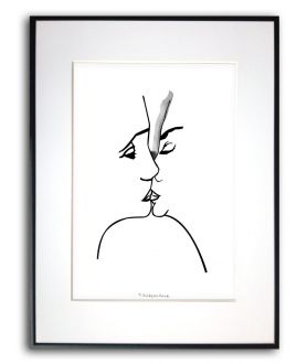 Nowoczesny plakat czarno biały w ramie - Grafika pocałunek 3