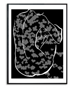 Czarno biały akt grafika w ramie - Czarno biała walentynka