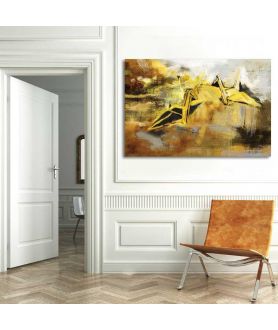 Obrazy na ścianę - Złoty obraz żurawie origami Spotkanie w przestrzeni