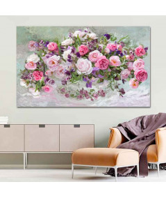 Obrazy na ścianę - Obraz kwiaty Róże w wazonie (1-częściowy) szeroki