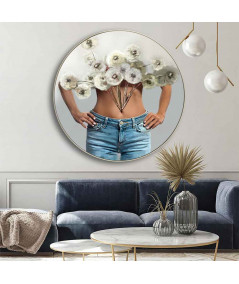 Okrągłe obrazy - Okrągły obraz na płótnie - Kobieta z kwiatami dmuchawców