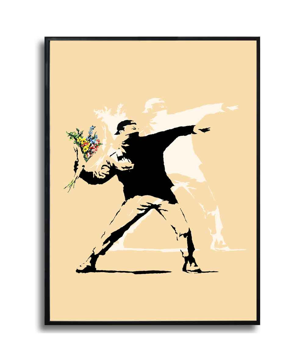 Plakat na ścianę - Banksy - Kwiat bombowiec beżowy