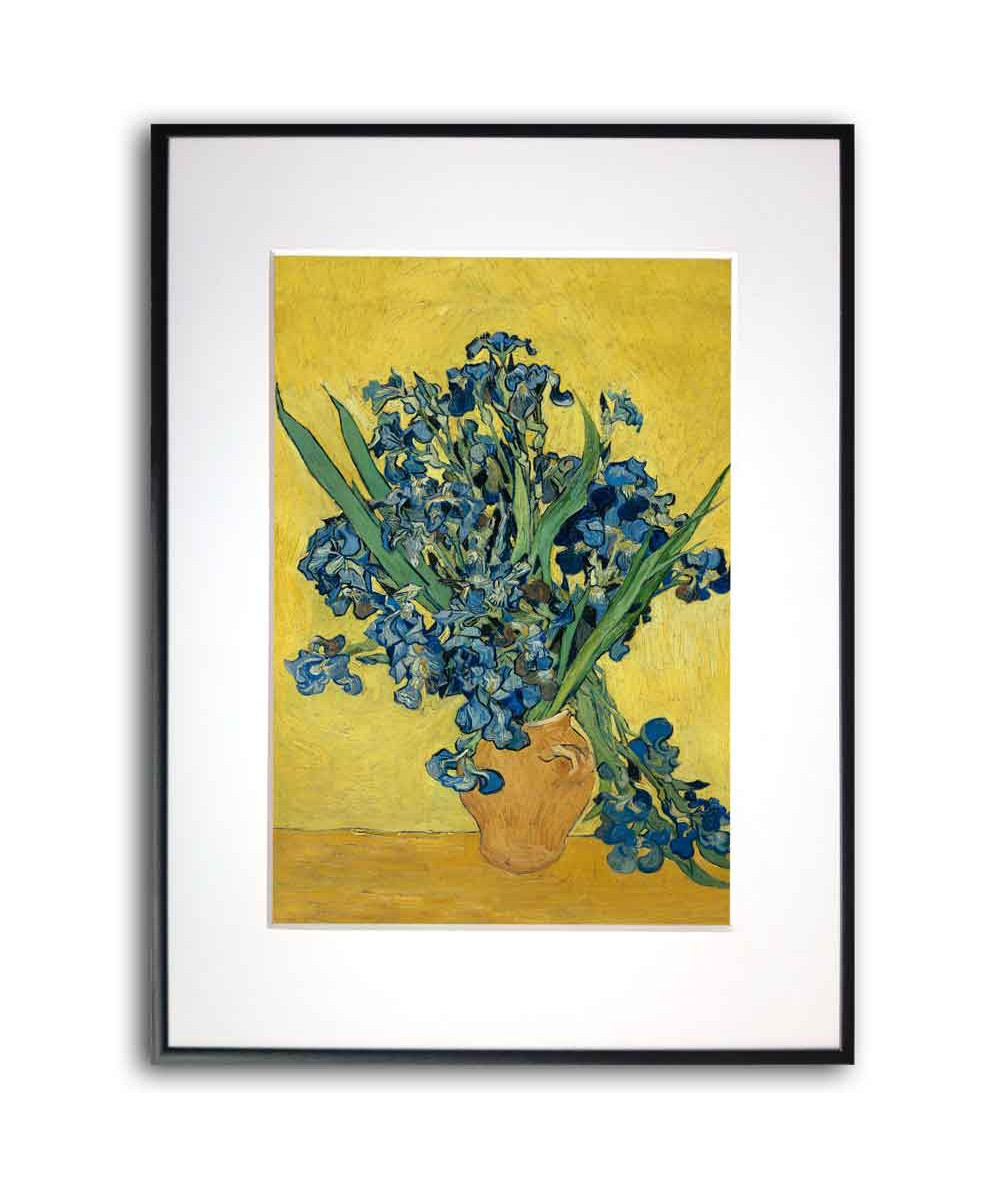 Plakat kwiaty - Vincent van Gogh - Irysy na żółtym tle