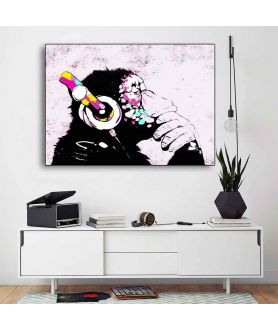 Plakat na ścianę - Banksy - DJ Monkey pink