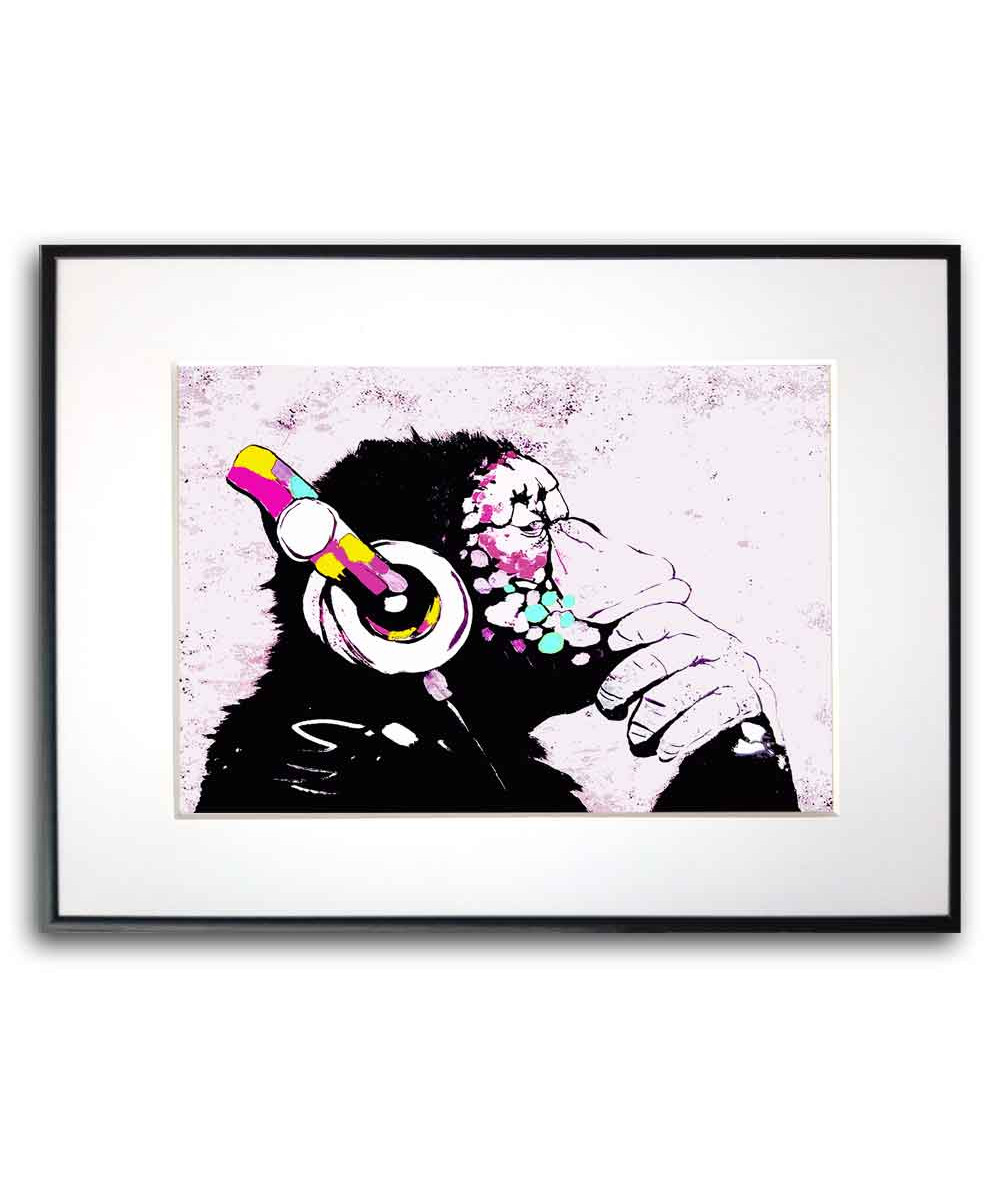 Plakat Banksy graffiti - DJ Monkey pink
