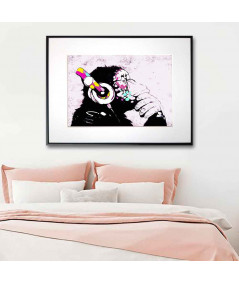 Plakat Banksy graffiti - DJ Monkey pink