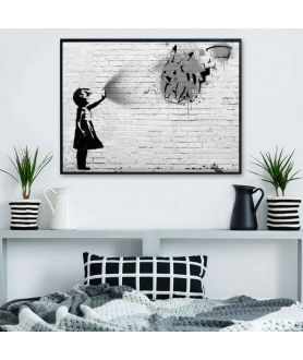 Czarno biały plakat - Banksy - Czarno biała dziewczynka z pokemonem