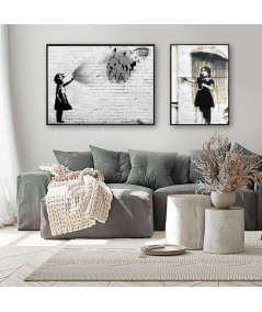 Czarno biały plakat - Banksy - Czarno biała dziewczynka z pokemonem