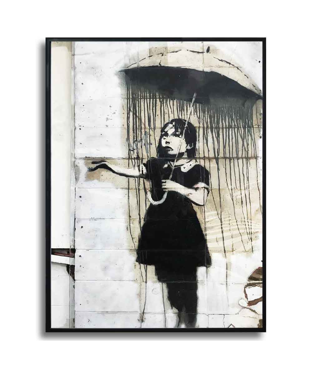 Banksy graffiti plakat - Dziewczynka z parasolką graffiti