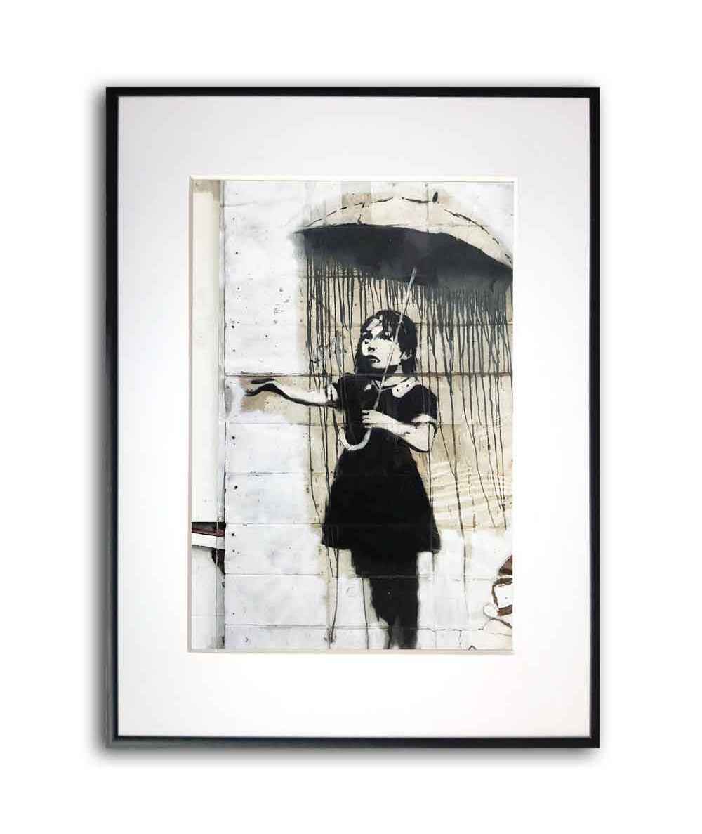 Plakat Banksy - Dziewczynka z parasolem graffiti