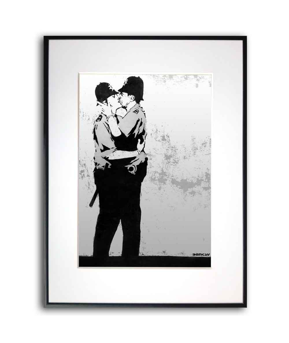 Street art plakat z grafiką - Banksy - Kissing coppers black