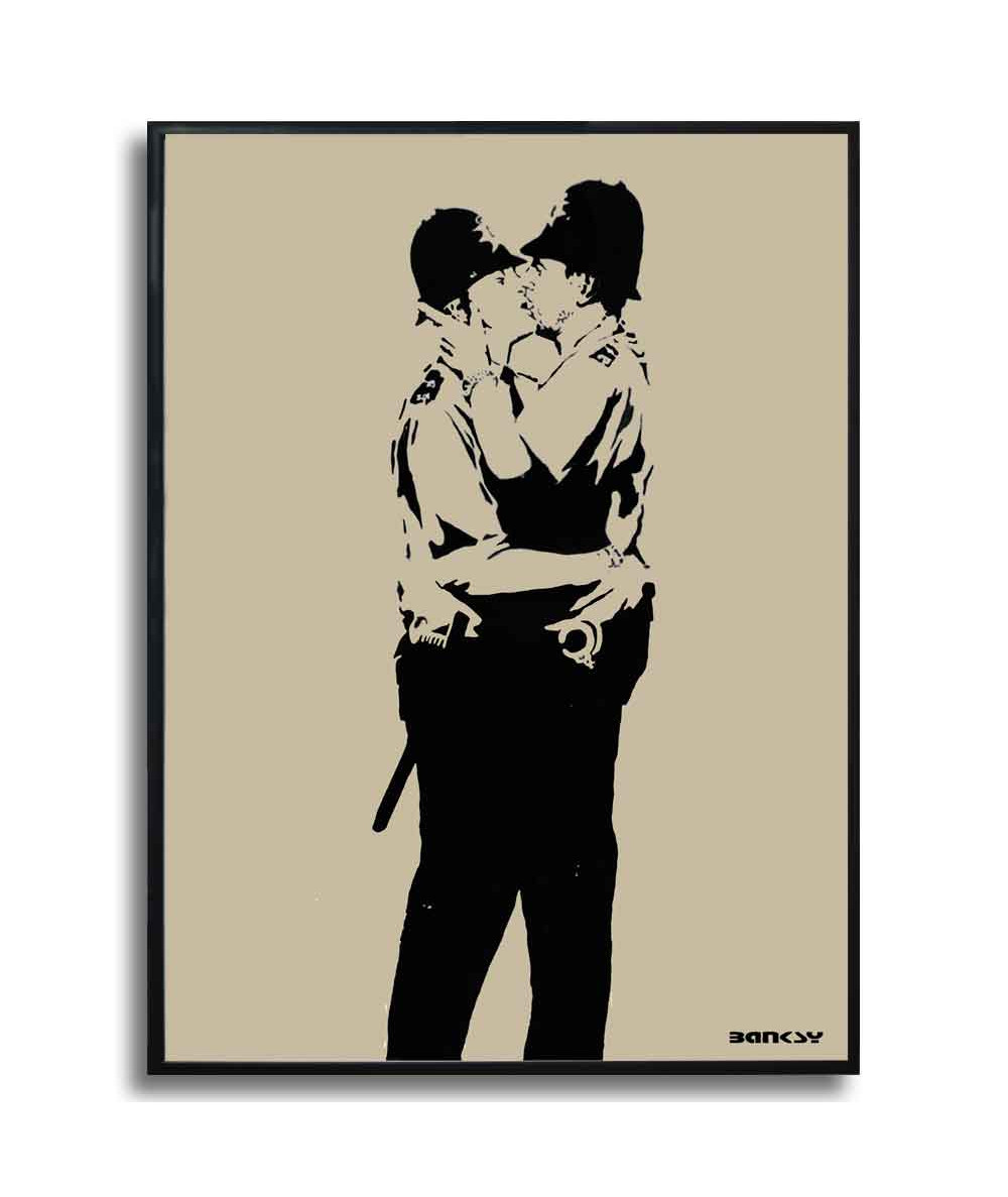 Plakat Banksy street art - Pocałunek policjantów