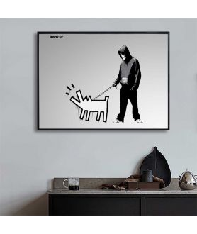 Poziomy plakat street art - Banksy - Sczekający pies