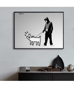 Poziomy plakat street art - Banksy - Sczekający pies