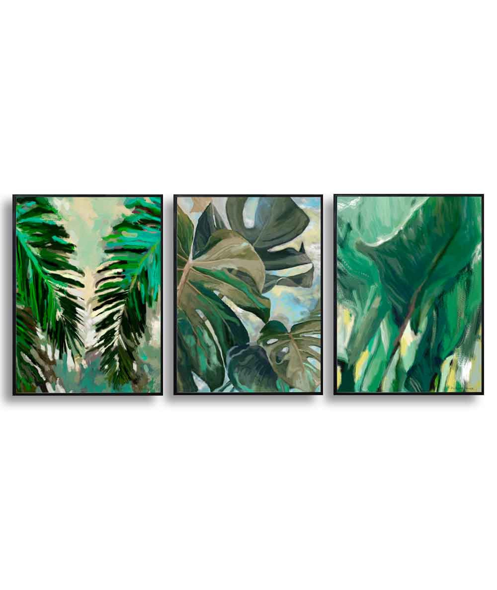 3 plakaty obrazy liście tropikalne