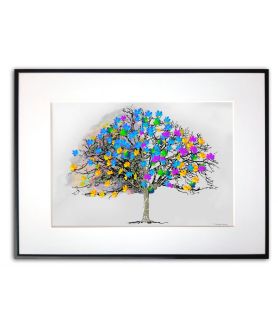 Plakat w ramie - Kolorowe liście na drzewie - poziomy