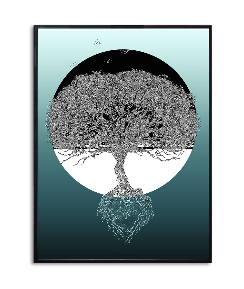 Plakat z drzewem Między dniem a nocą