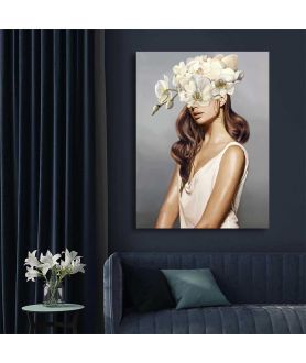 Obrazy na ścianę - Obraz na płótnie - Dziewczyna i białe storczyki