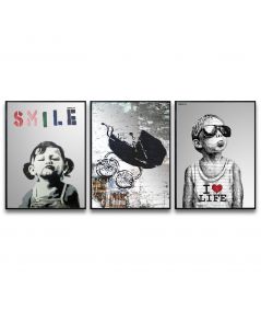 Banksy 3 plakaty w ramie