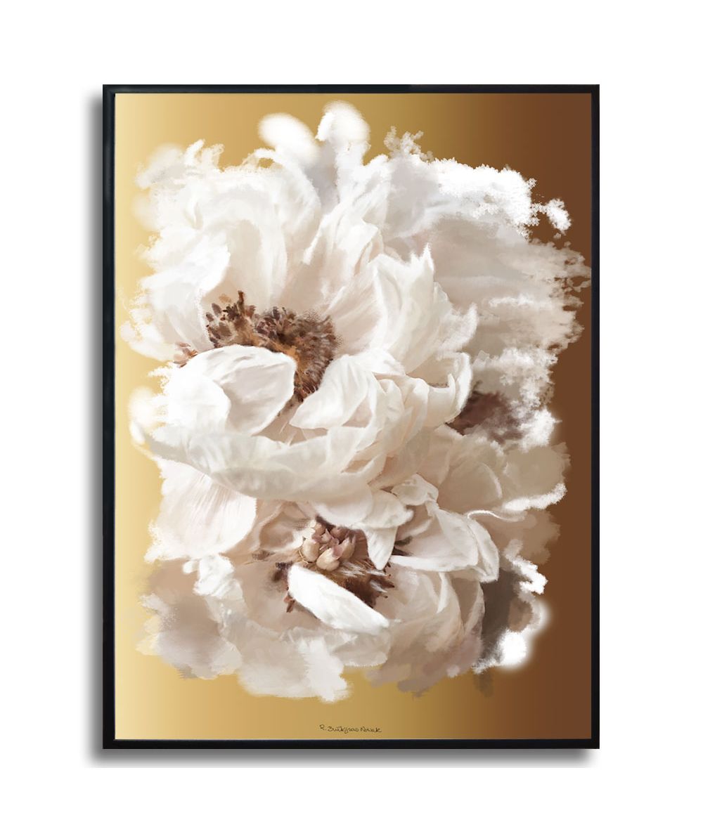 Plakat kwiaty glamour - Białe piwonie akwarela