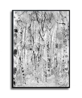 Grafika boho czarno biała - Las brzozowy