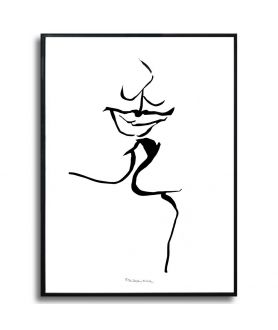 Grafika czarno biała postacie - Usta w pocałunku 2