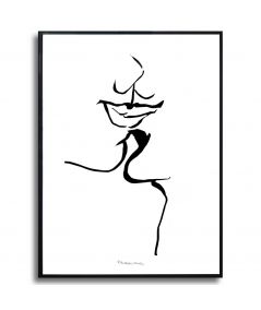 Grafika czarno biała postacie - Usta w pocałunku 2