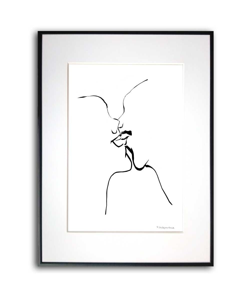 Czarno biała grafika do druku - Grafika pocałunek 21