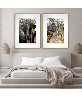 Plakat czarno-biały z kolorem brązowym - Zagadki drzew